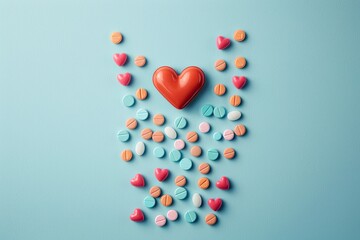 Fototapeta premium Minimalist icons like pills and hearts in abstract form, on a clean background