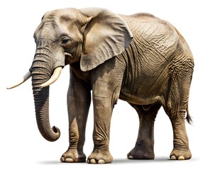 Obraz premium African Elephant Mature, Side View on White Background, Wildlife Portrait, on White Background