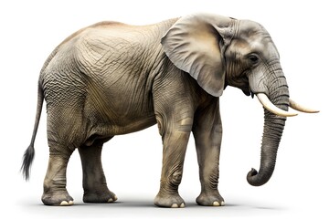 Fototapeta premium African Elephant Mature, Standing Side View on White Background, Wildlife Portrait, on White Background