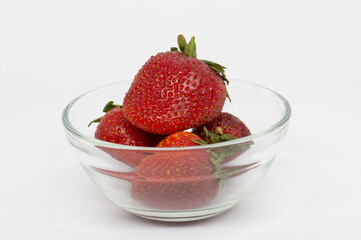 Strawberries in Glass Bowl with White Background
