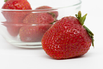 Strawberries in Glass Bowl with White Background