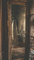 Haunted Antique Mirror Reflecting Ghostly Figure - Nightmare Horror Concept for Posters and Books