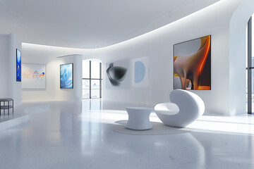 Contemporary Avant Art Gallery mockup showcasing bold parametric designs in a high-tech, minimalist environment, blending computational design and artistic creativity,