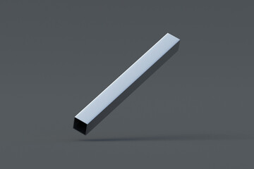 Falling square tube on black background. Steel pipe. Metallurgical industry. Construction materials. 3d render