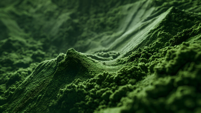 A heap of green chlorella algae powder - nutritional supplement