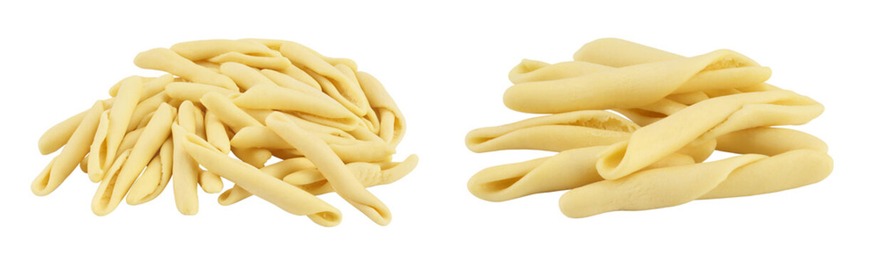 Typical Calabrian pasta called Maccheroncini also known as Maccheroni isolated on white background with full depth of field.