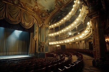 Obraz premium A traditional theatre with a stage and curtain