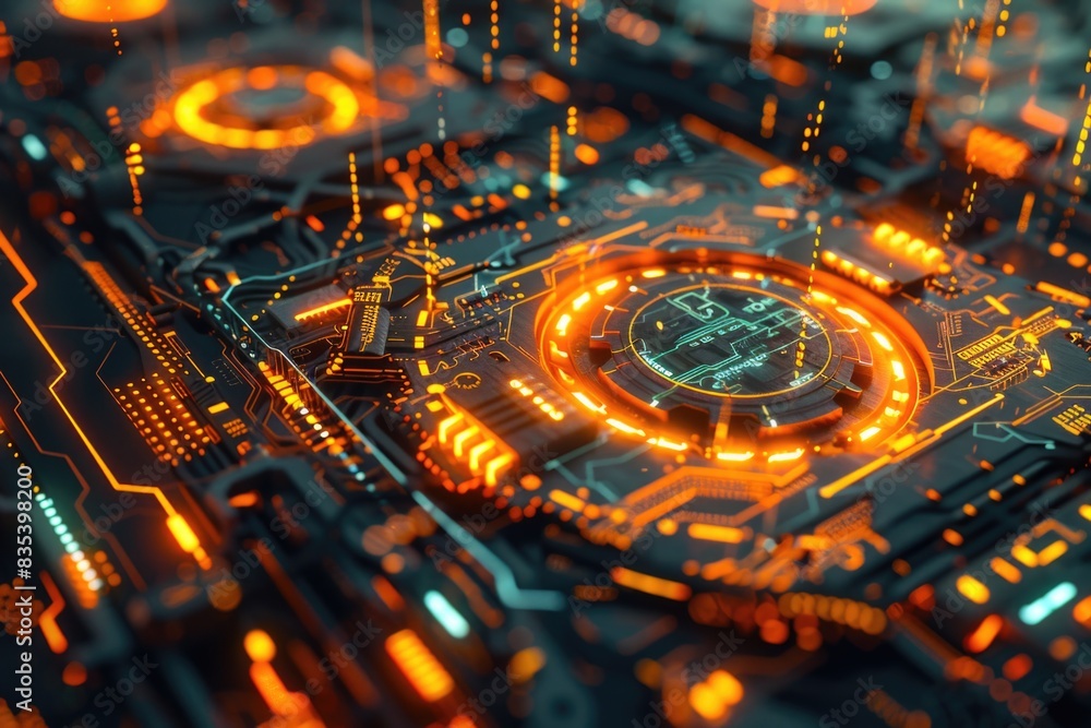Aufkleber a close-up shot of a circuit board featuring a clock component