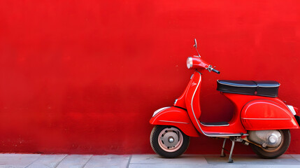Fototapeta premium red vintage scooter in front of a red wall