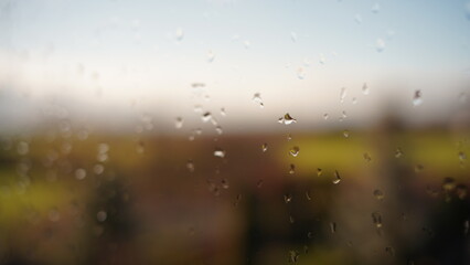 Krople wody po deszczu na szybie