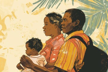 Fototapeta premium Family Planning Educational Brochure Design with Illustrations of a Happy Family and Colorful Floral Patterns