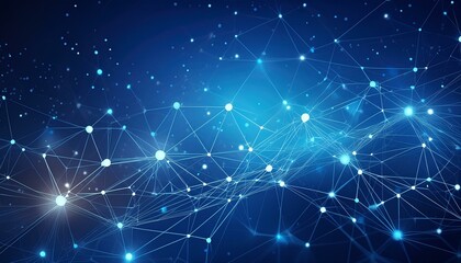Fototapeta premium Abstract connected dots on bright blue background. Technology concept