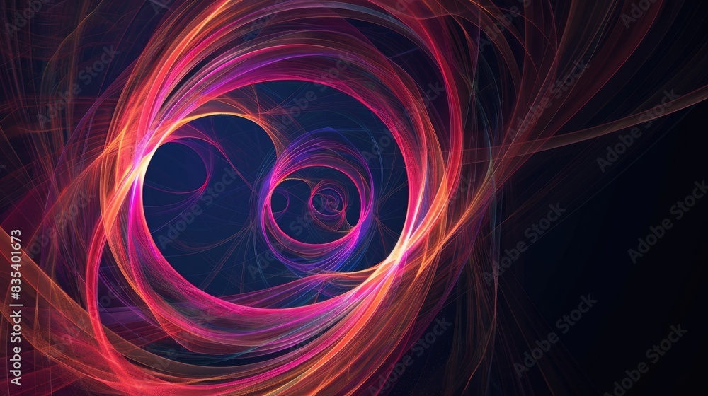 Poster abstract circular patterns with colorful fractal lines on a dark backdrop