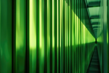 A modern hallway with green glass walls and stairs, suitable for architectural or design uses