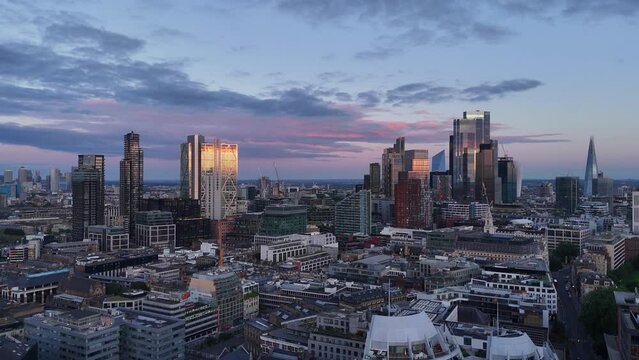 City of London at sunset aerial view - aerial drone photography