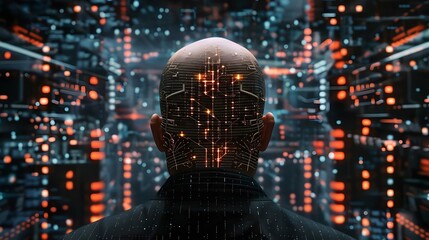 Bald Man Integrating With Circuitry Neural Network Matrix Machines (Generative AI)