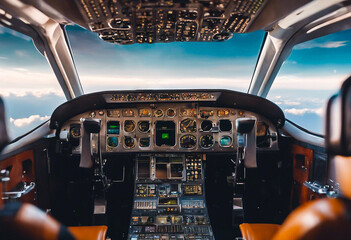 Fototapeta premium The interior of an airplane cockpit
