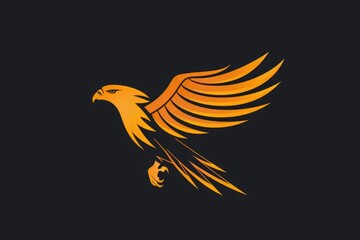 A yellow bird is flying in the air on a black background, perfect for use as an icon or illustration