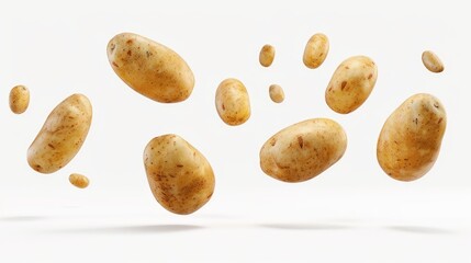 Obraz premium A cluster of potatoes suspended in mid-air