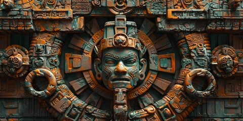 temple goddess, symmetrical mayan style stone sculpture