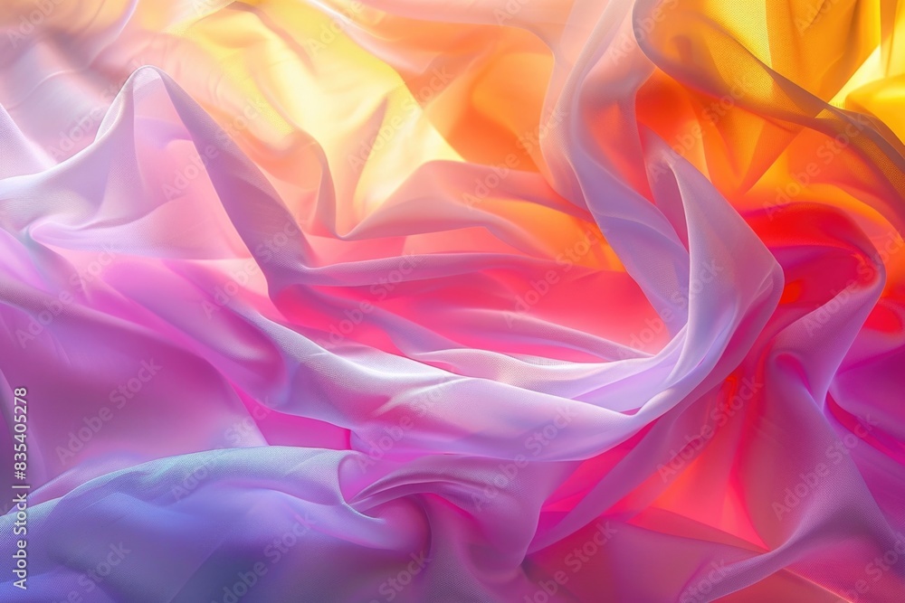Poster a detailed view of vibrant textile with intricate patterns and hues