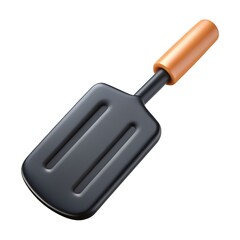 The black plastic spatula blends ingredients smoothly Plastic spatula.  Modern 3D render of a plastic kitchen utensil.  Durable black chef's tool for cooking Plastic spatula.