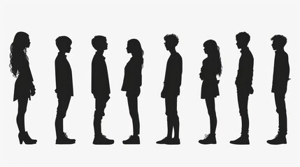 Silhouettes of Young People in a Lineup - Generative AI