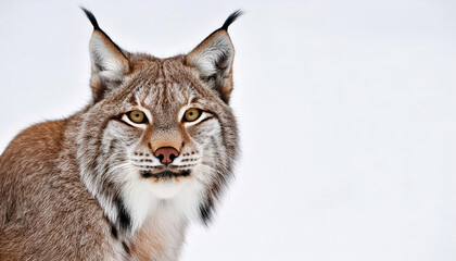 Canada or Canadian lynx - Lynx canadensis - a medium sized wild cat with long, dense fur, triangular ears with black tufts at the tips, and broad, snowshoe like paws. Isolated on white background