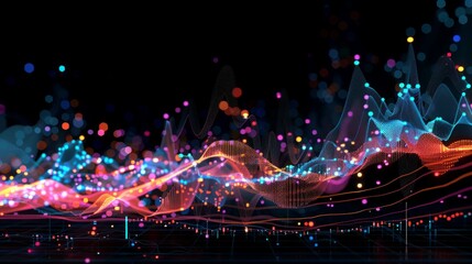 Obraz premium Colorful lights and lines create a striking contrast against a dark background in this vibrant display.