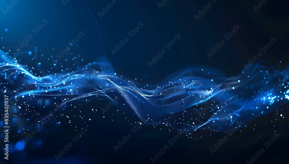 Poster abstract technology background with blue glowing connection lines and dots on a dark gradient, depic