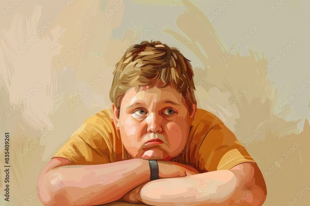 Poster a person sitting at a table with various objects and possibly food or drink