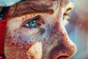 Intense Focus of Athlete in Olympic Road Race - Sweat and Determination Close-Up