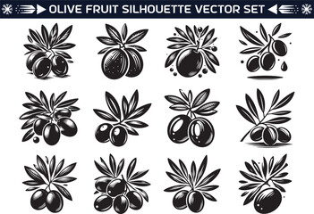 Olive fruit silhouette vector illustration set