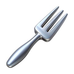 Abstract shiny metal fork reflects light in 3D render, essential utensil for dining Metal fork.   Metal fork isolated on white background.