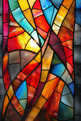 Fototapeta premium Pattern formed by pieces of stained glass showcases a kaleidoscope of colors. Colorful window decoration