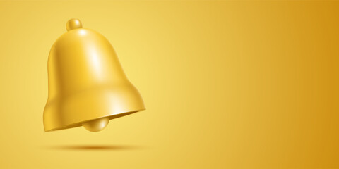 A single golden bell on a vibrant yellow background, vector banner illustration.