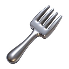 Abstract shiny metal fork reflects light in 3D render, essential utensil for dining Metal fork.   Metal fork isolated on white background.