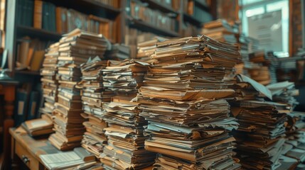 Obraz premium Experience the order and efficiency of a meticulously organized stack of paperwork and documents neatly arranged in folders, captured in stunning imagery