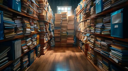 Obraz premium Experience the order and efficiency of a meticulously organized stack of paperwork and documents neatly arranged in folders, captured in stunning imagery