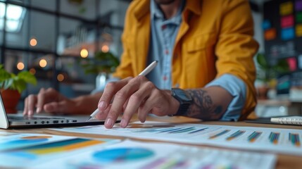 Obraz premium Experience the synergy of collaboration with stunning visuals of a team utilizing a performance indicator dashboard to drive strategic decisions and achieve goals