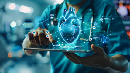 Healthcare Innovation: Medical Professional Using Digital Heart Interface