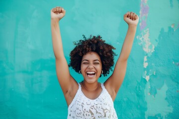 Woman Celebrating Weight Loss Achievement