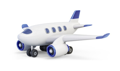 Airplane with blue decor isolated on transparent background. 3D render left front view