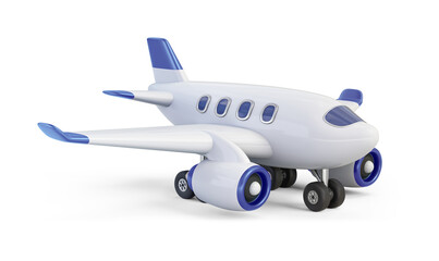 Airplane with blue decor isolated on transparent background. 3D render right front view
