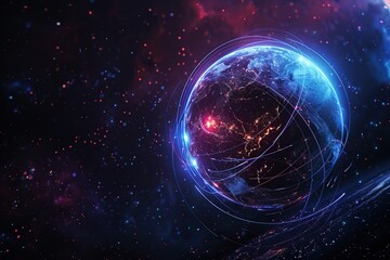 Obraz premium Earth of Digital Technology. worldwide network connection, digital art illustration
