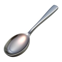 Shiny stainless spoon reflects metallic shadow Metal spoon isolated on white background.