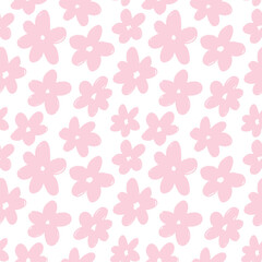 Seamless abstract monochrome floral pattern with naive wild flowers. Daisy ditsy print. Simple Scandinavian style. Vector illustration