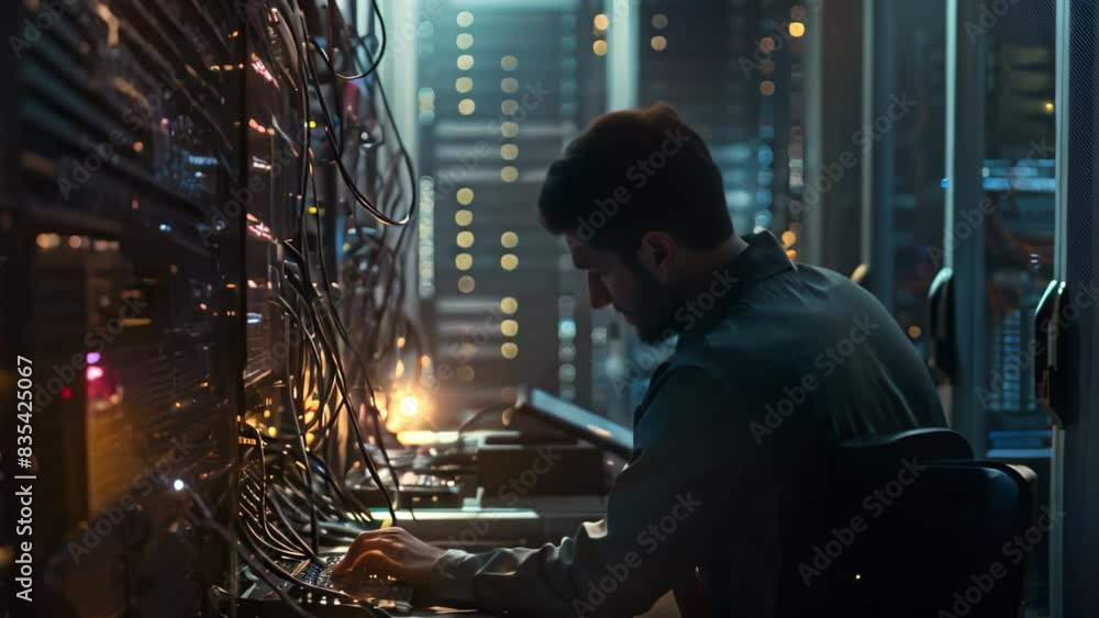 Poster a security architect is focused on designing a secure network while working on a computer in a serve