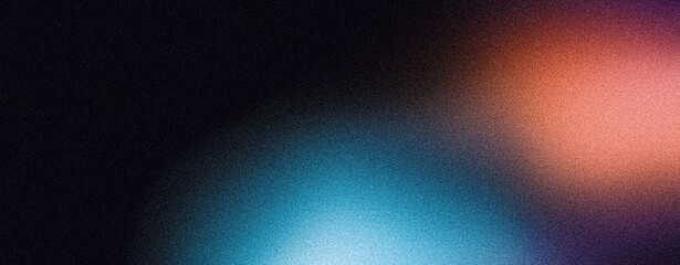 Grainy gradient background, blue orange purple abstract glowing color shape, black backdrop noisy texture dark banner poster header design