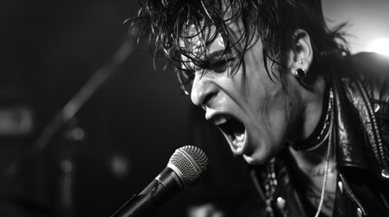 Intense Punk Vocalist on Stage., Celebrate the diversity of Music : La F&ecirc;te de la Musique.